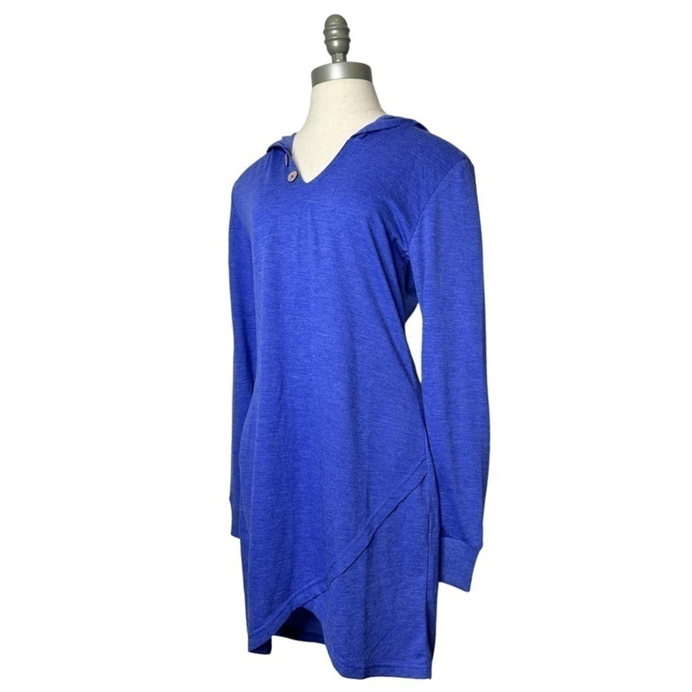 Nouveau Pajama Drama Blue Cozy Hooded Long Sleeve Sleep Dress NightGown Medium - Picture 6 of 12
